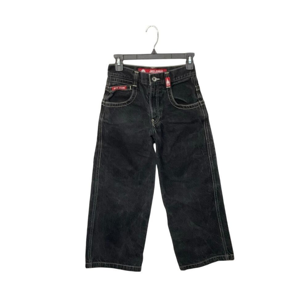 VTG 90s Rare JNCO Youth Bulldog Tribals Jeans Wide Leg Black Size 10 Skater